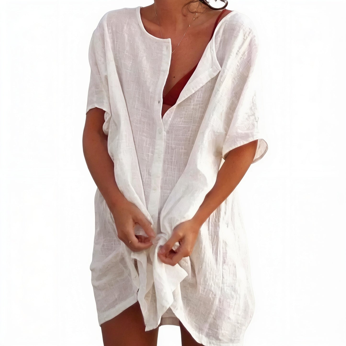 Femme Blouse de Plage Courte Manches Courtes avec Boutons Oversize