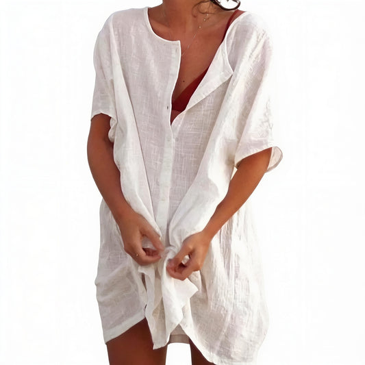 Femme Blouse de Plage Courte Manches Courtes avec Boutons Oversize