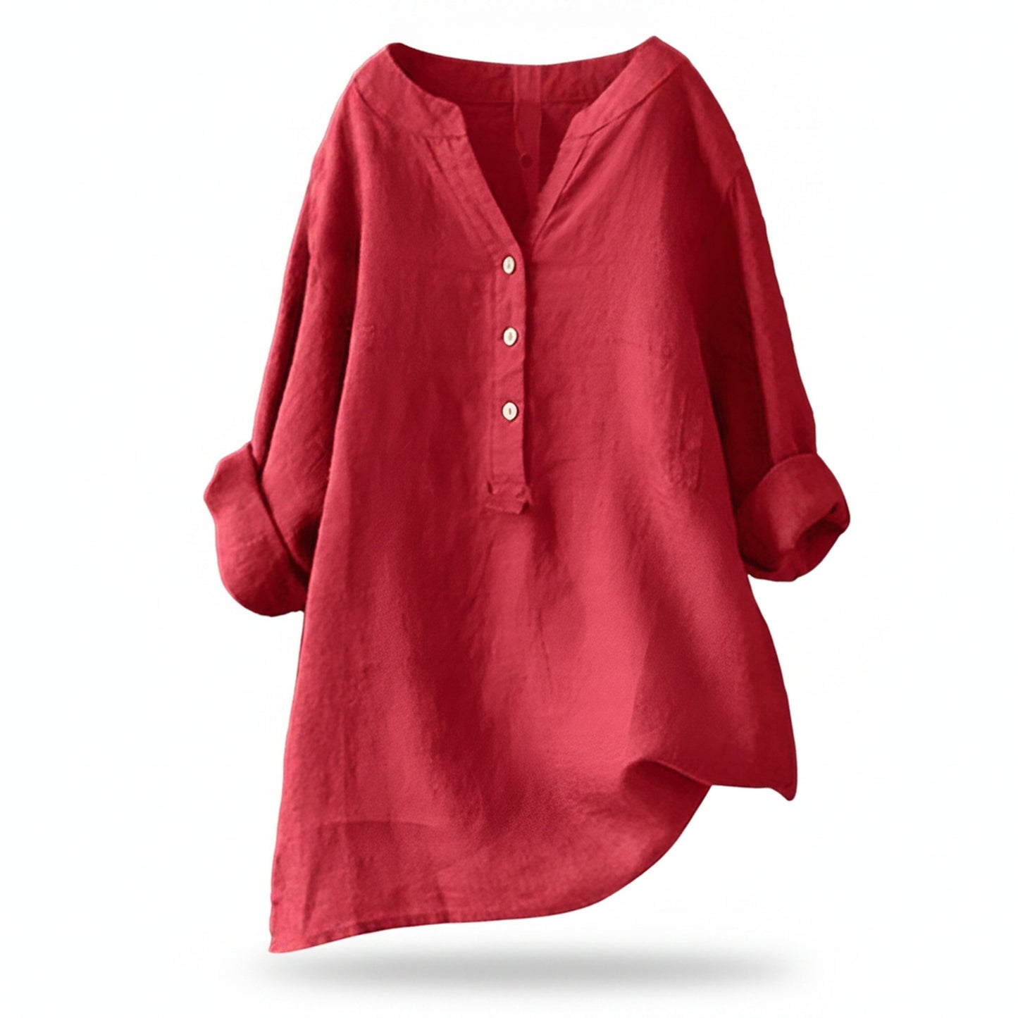 Femme Blouse Longue Manches Longues avec Col V et Ourlet Asymétrique