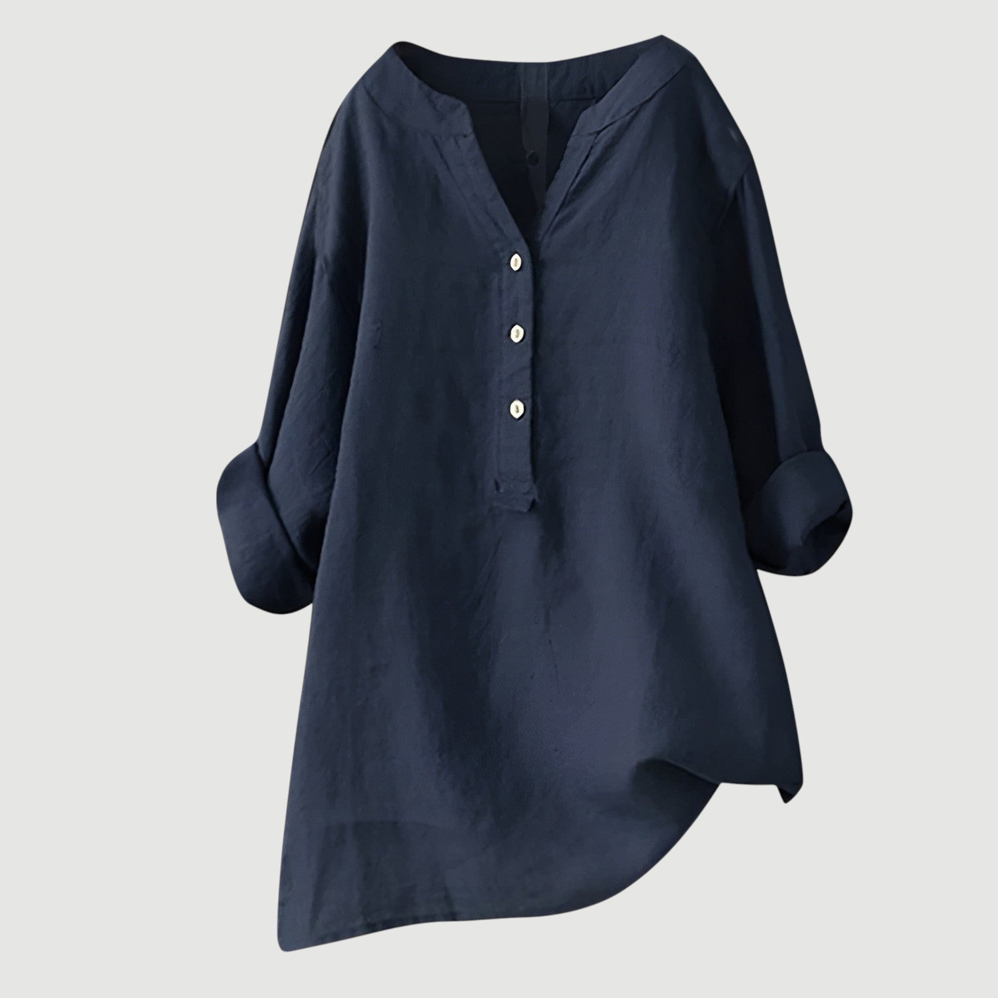 Femme Blouse Longue Manches Longues avec Col V et Ourlet Asymétrique