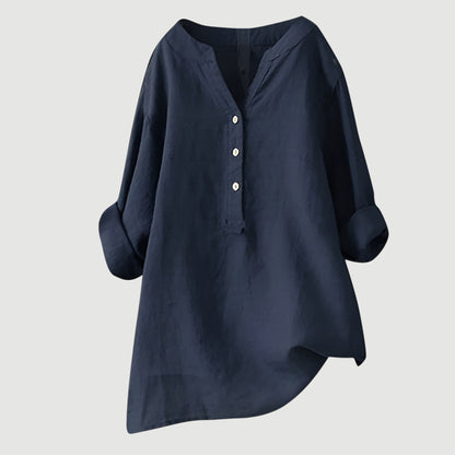 Femme Blouse Longue Manches Longues avec Col V et Ourlet Asymétrique