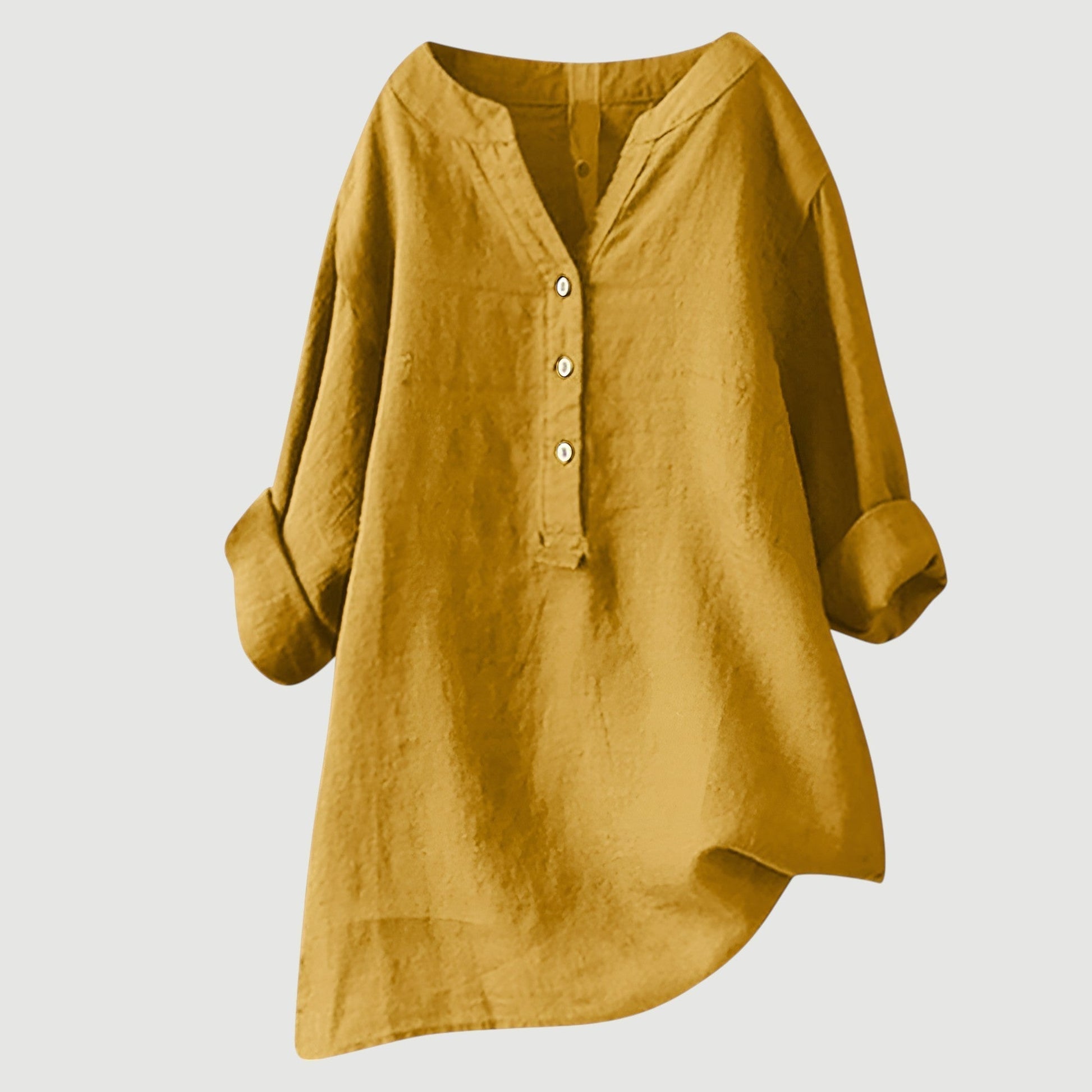 Femme Blouse Longue Manches Longues avec Col V et Ourlet Asymétrique