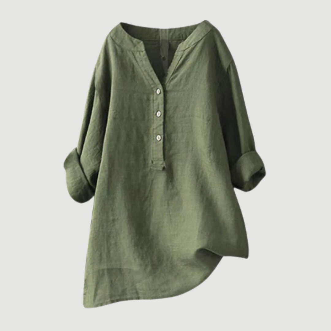 Femme Blouse Longue Manches Longues avec Col V et Ourlet Asymétrique