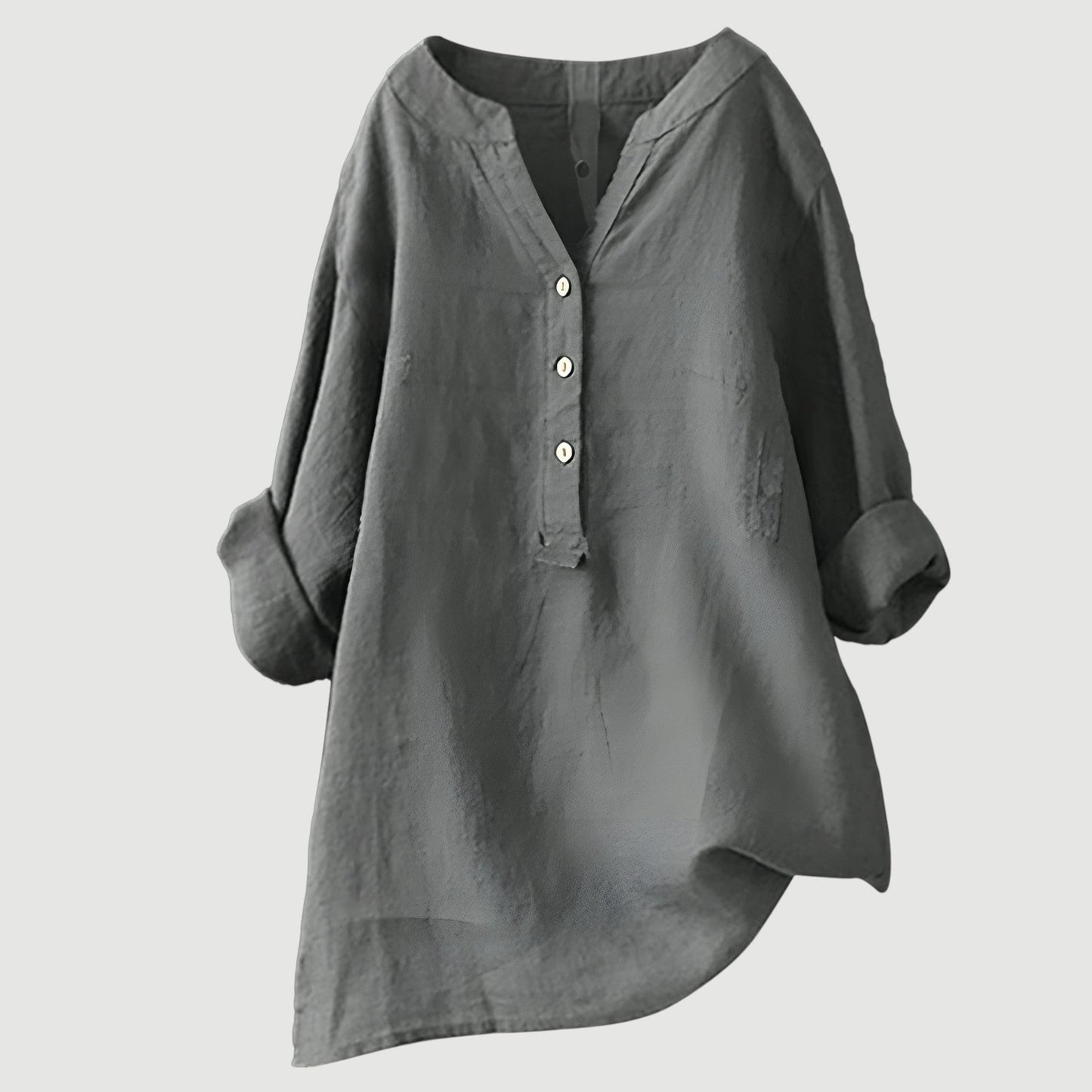 Femme Blouse Longue Manches Longues avec Col V et Ourlet Asymétrique