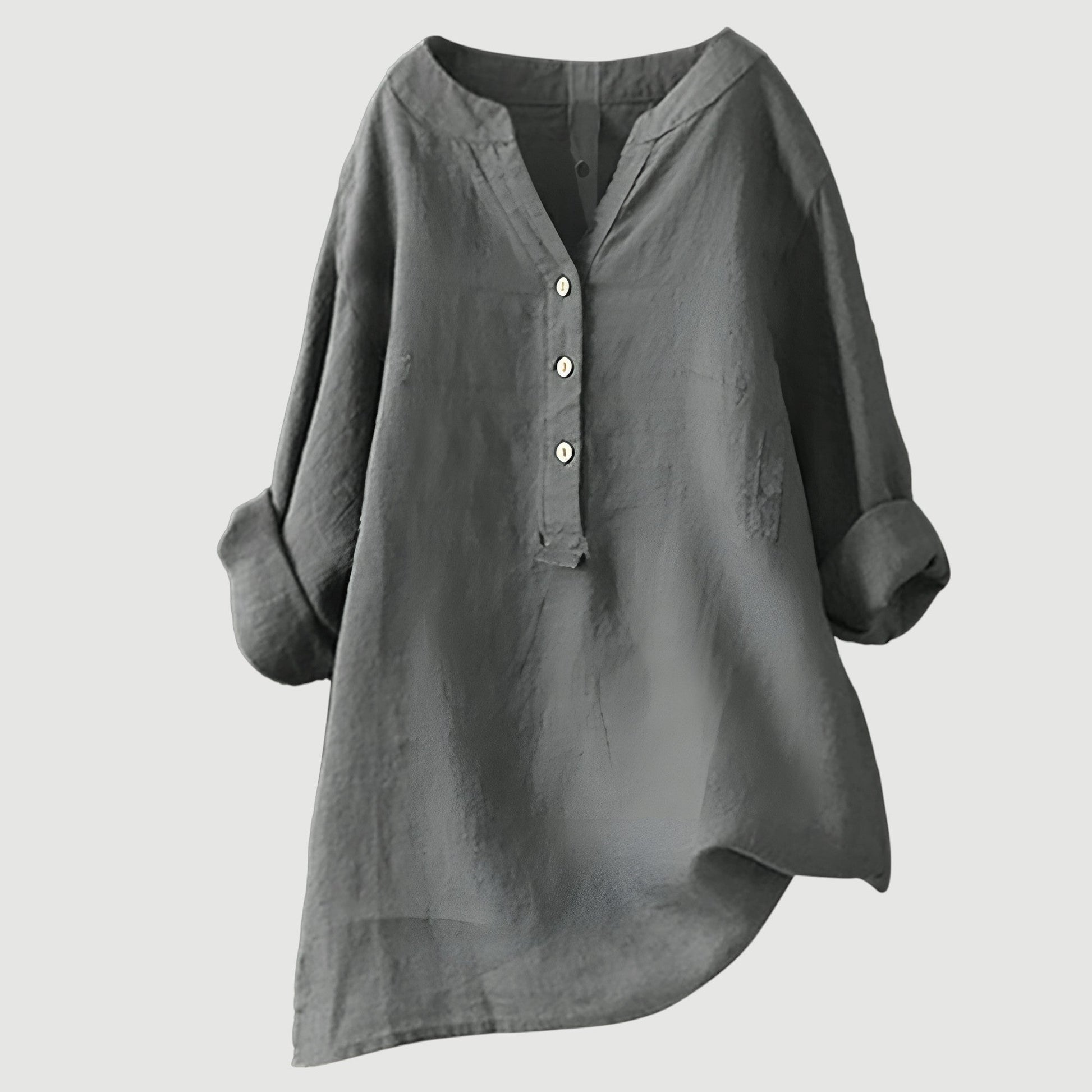 Femme Blouse Longue Manches Longues avec Col V et Ourlet Asymétrique
