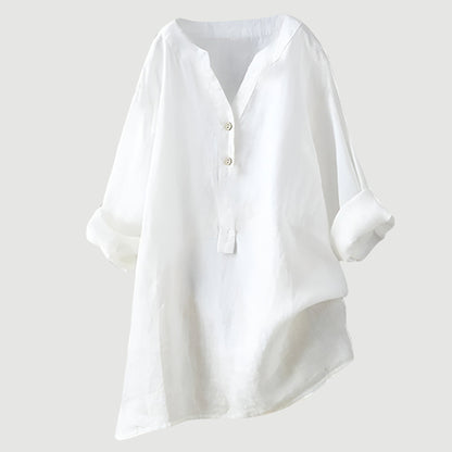 Femme Blouse Longue Manches Longues avec Col V et Ourlet Asymétrique