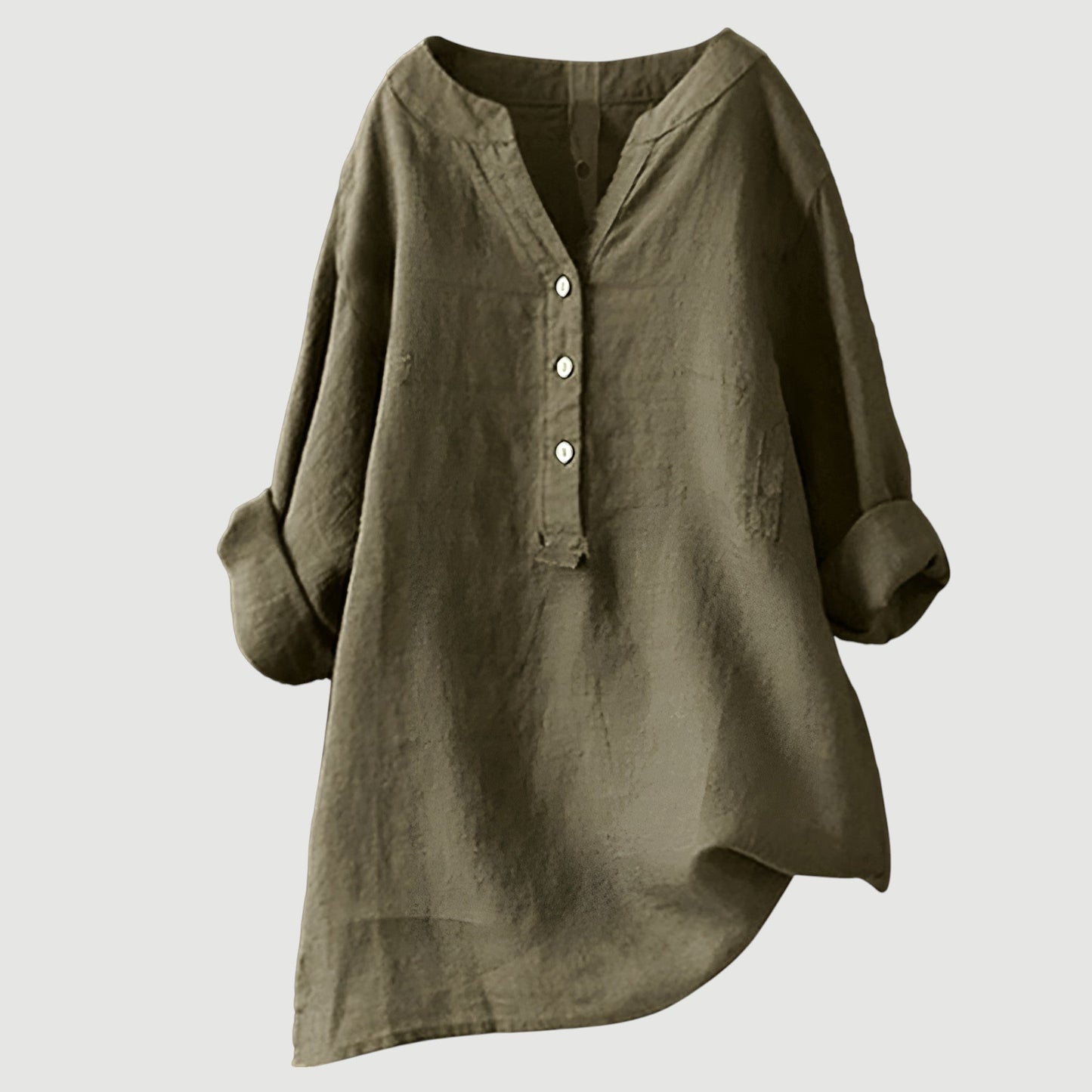 Femme Blouse Longue Manches Longues avec Col V et Ourlet Asymétrique