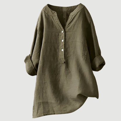 Femme Blouse Longue Manches Longues avec Col V et Ourlet Asymétrique