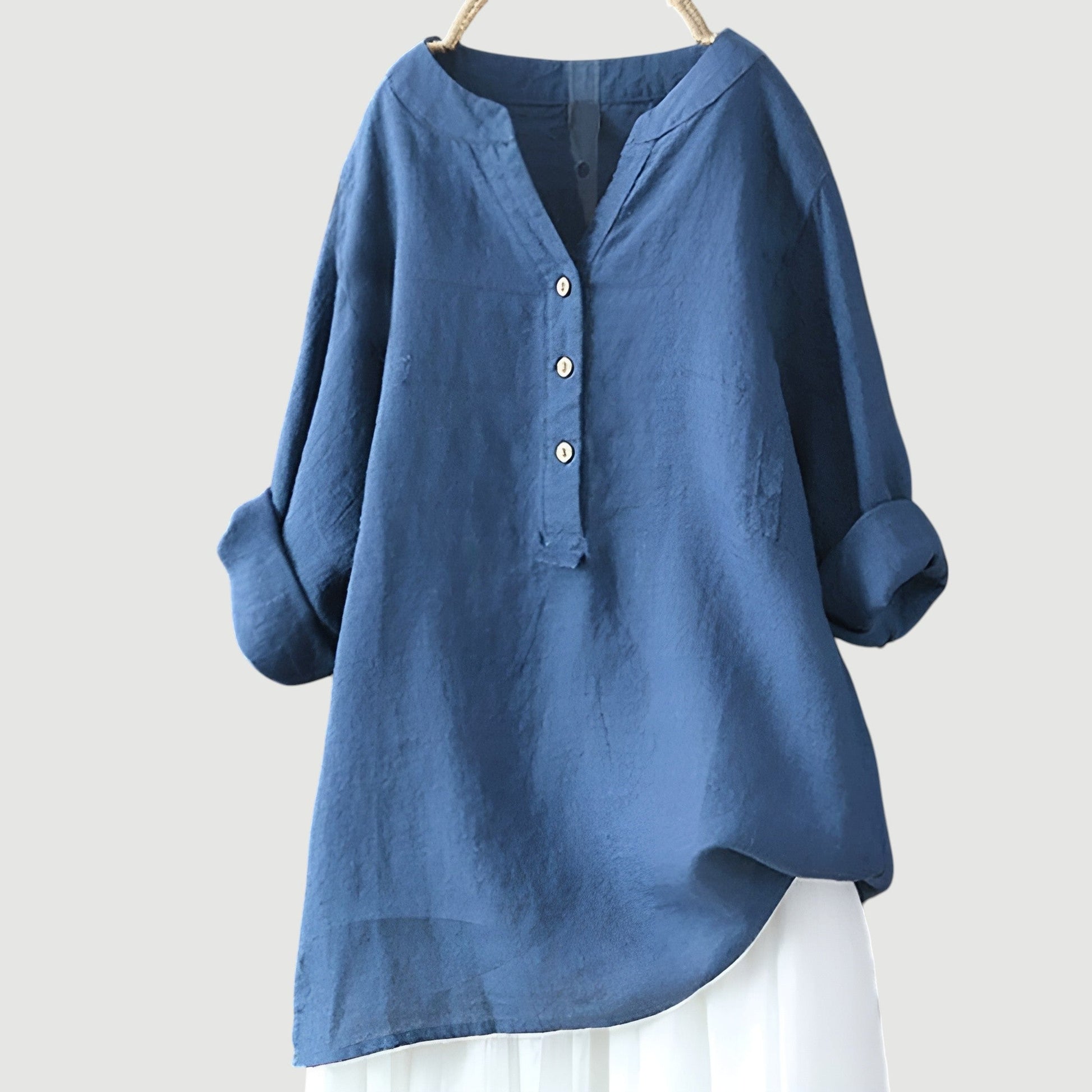 Femme Blouse Longue Manches Longues avec Col V et Ourlet Asymétrique
