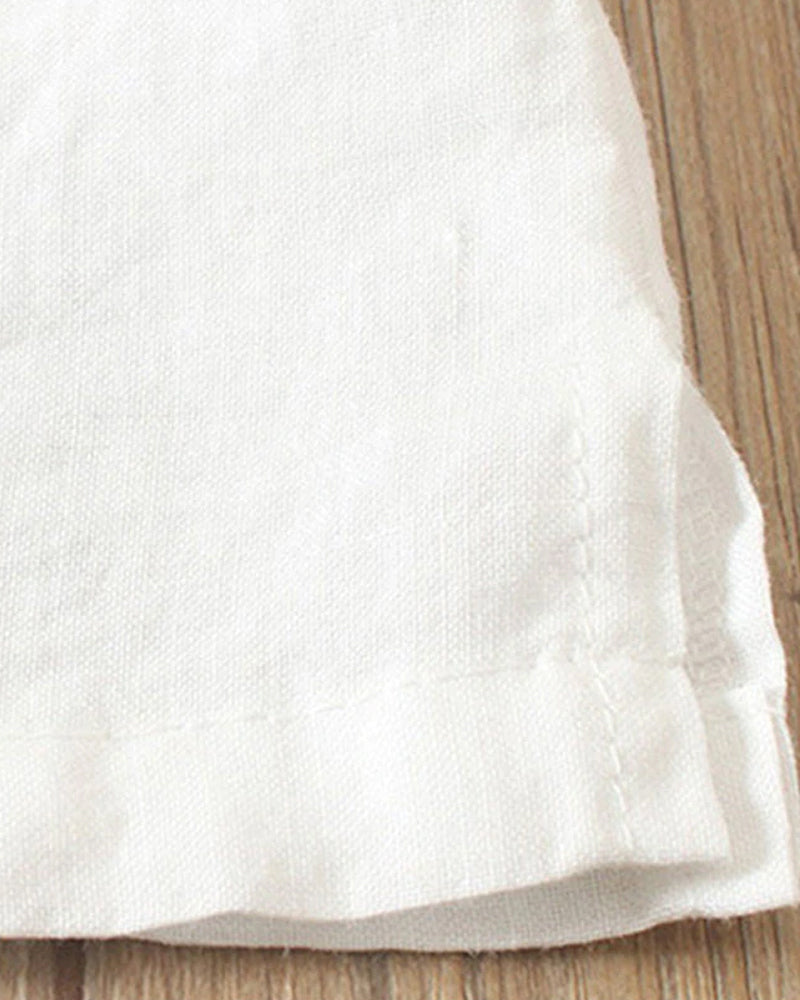 Femme Blouse Manches Courtes Retroussées col Rond avec Boutons