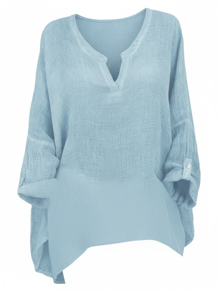 Femme Blouse Oversize Manches Longues avec Col en V