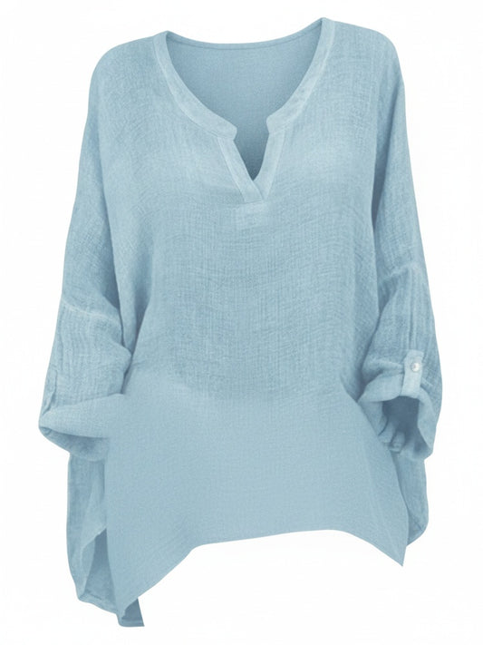 Femme Blouse Oversize Manches Longues avec Col en V