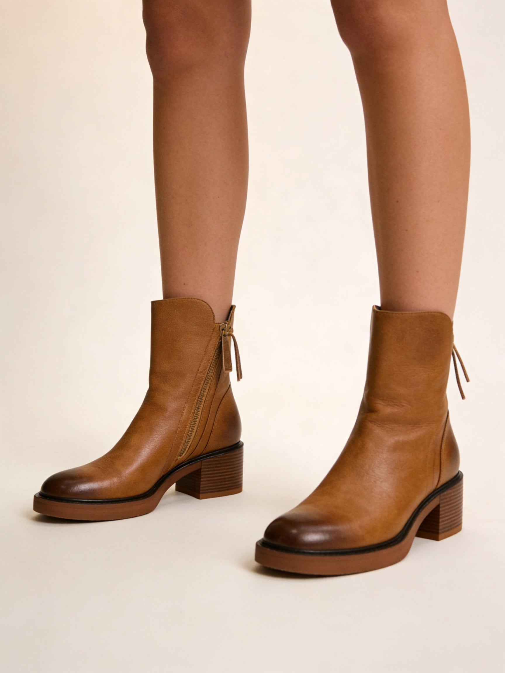 Femme Bottines à Talon Bloc Cheville avec Fermeture Zippée 4