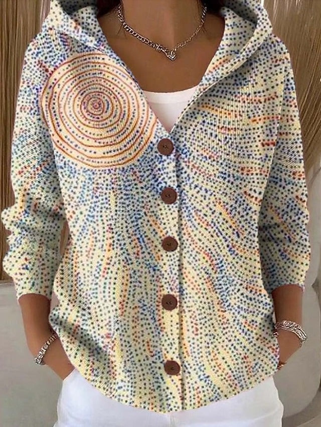 Women's Hooded Cardigan with Buttons and Print - 7