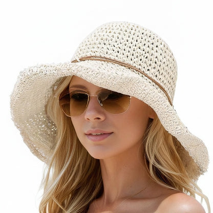 Femme Chapeau de Paille à Large Bord Tressé et Pliable