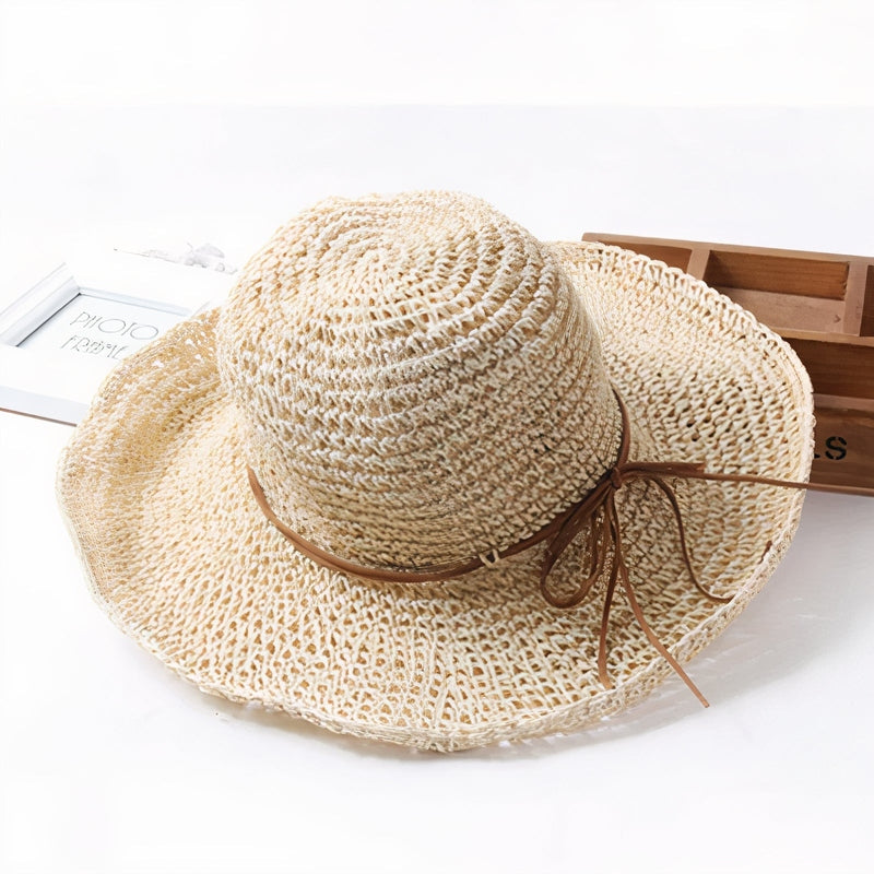 Femme Chapeau de Paille à Large Bord Tressé et Pliable