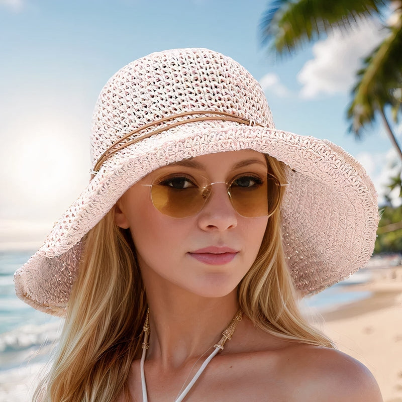 Femme Chapeau de Paille à Large Bord Tressé et Pliable
