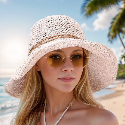 Femme Chapeau de Paille à Large Bord Tressé et Pliable