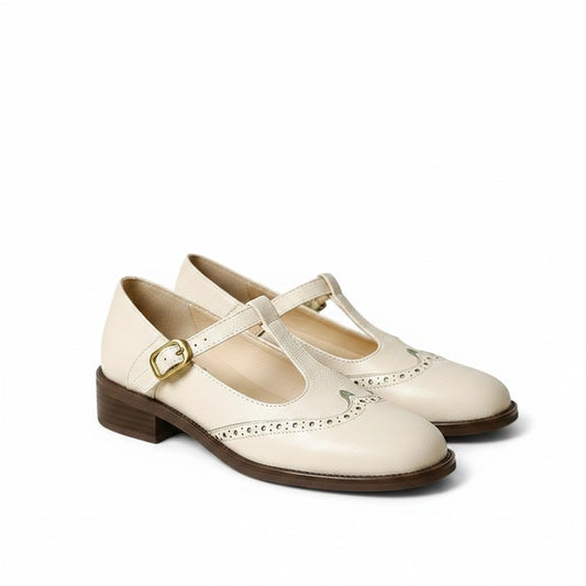 Femme Chaussures Mary Jane Style Brogue à Bride en T et Talon Bloc