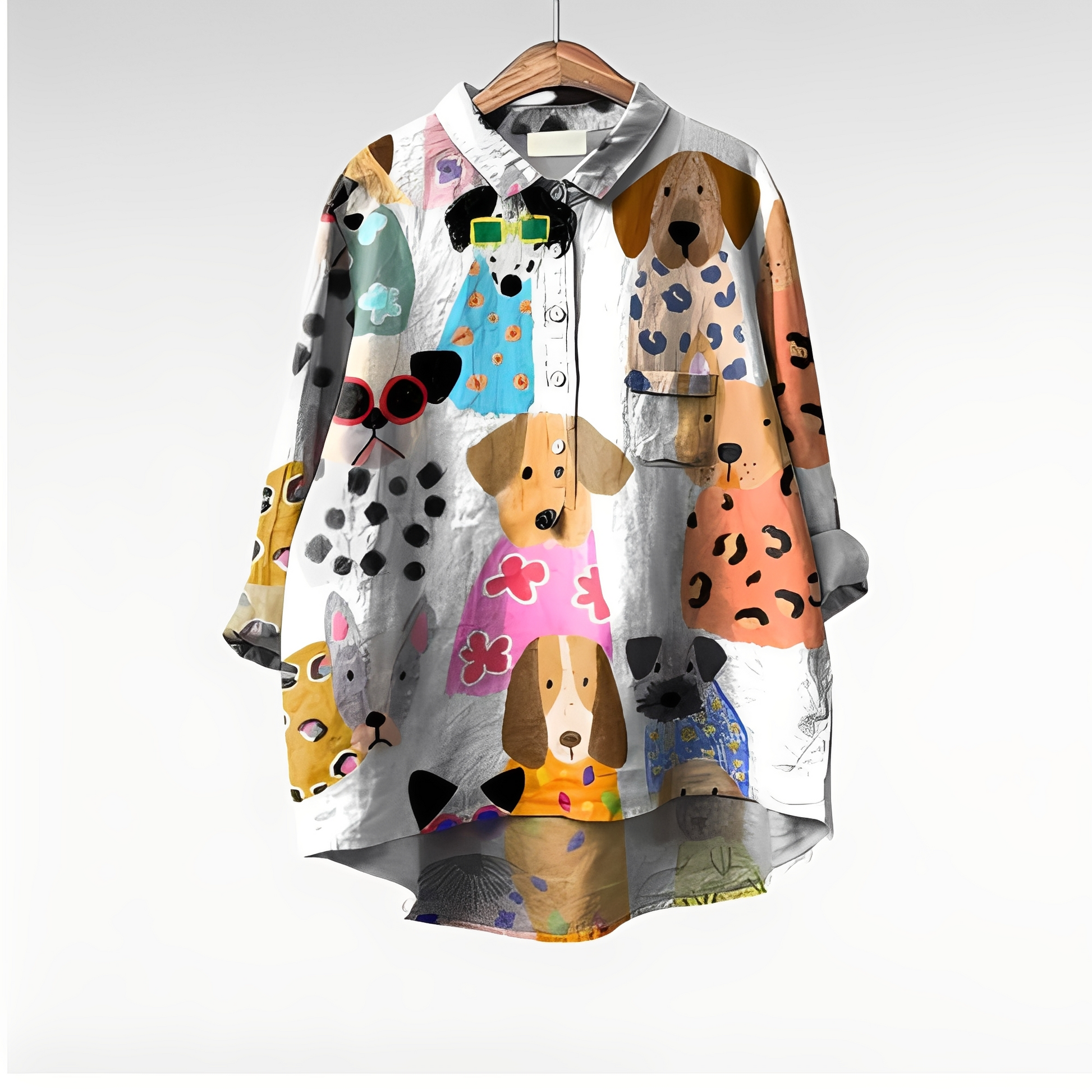 Femme Chemise Manches Longues avec Imprimé Chien Oversized