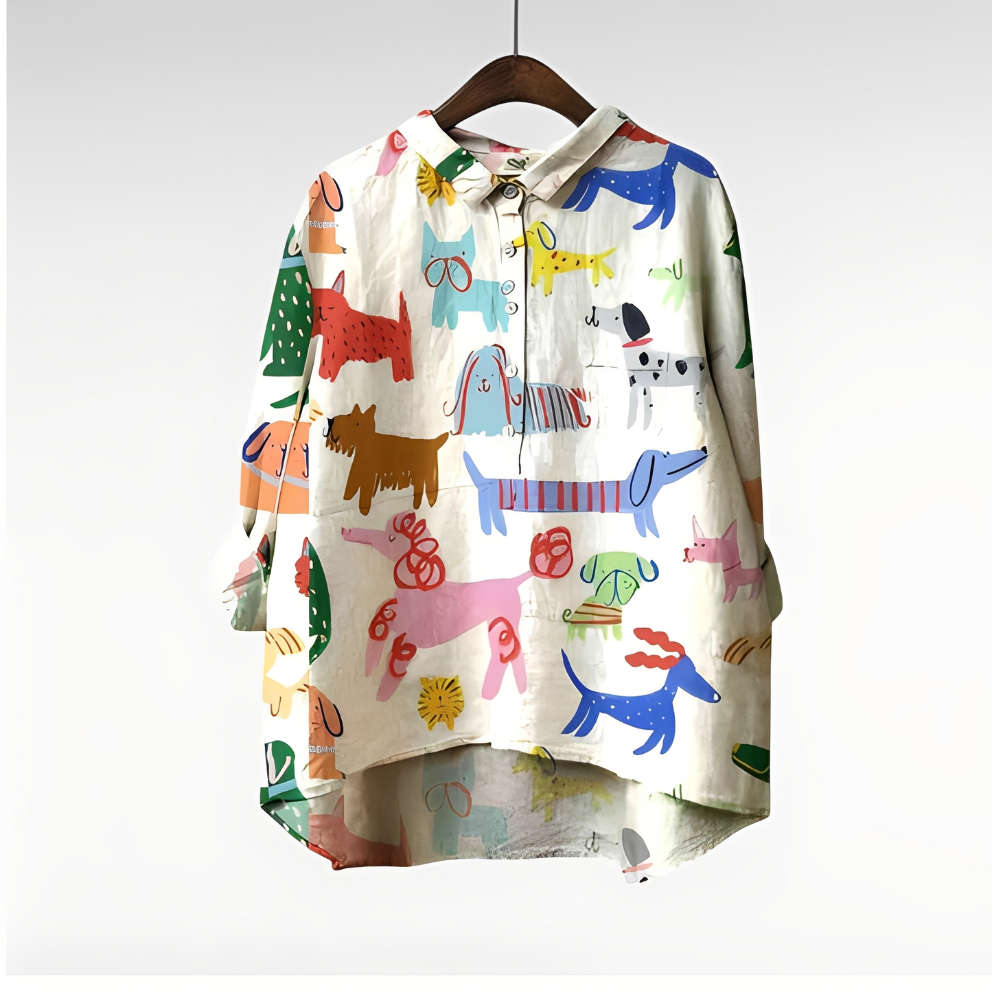 Femme Chemise Manches Longues avec Imprimé Chien Oversized