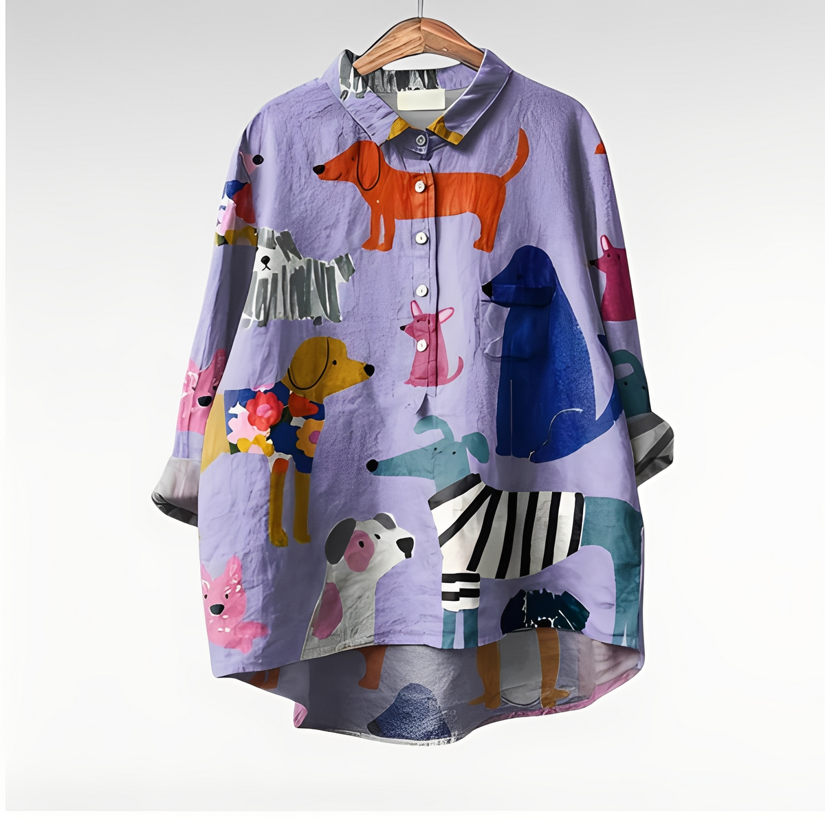 Women's Oversized Long Sleeve Shirt with Dog Print - 3