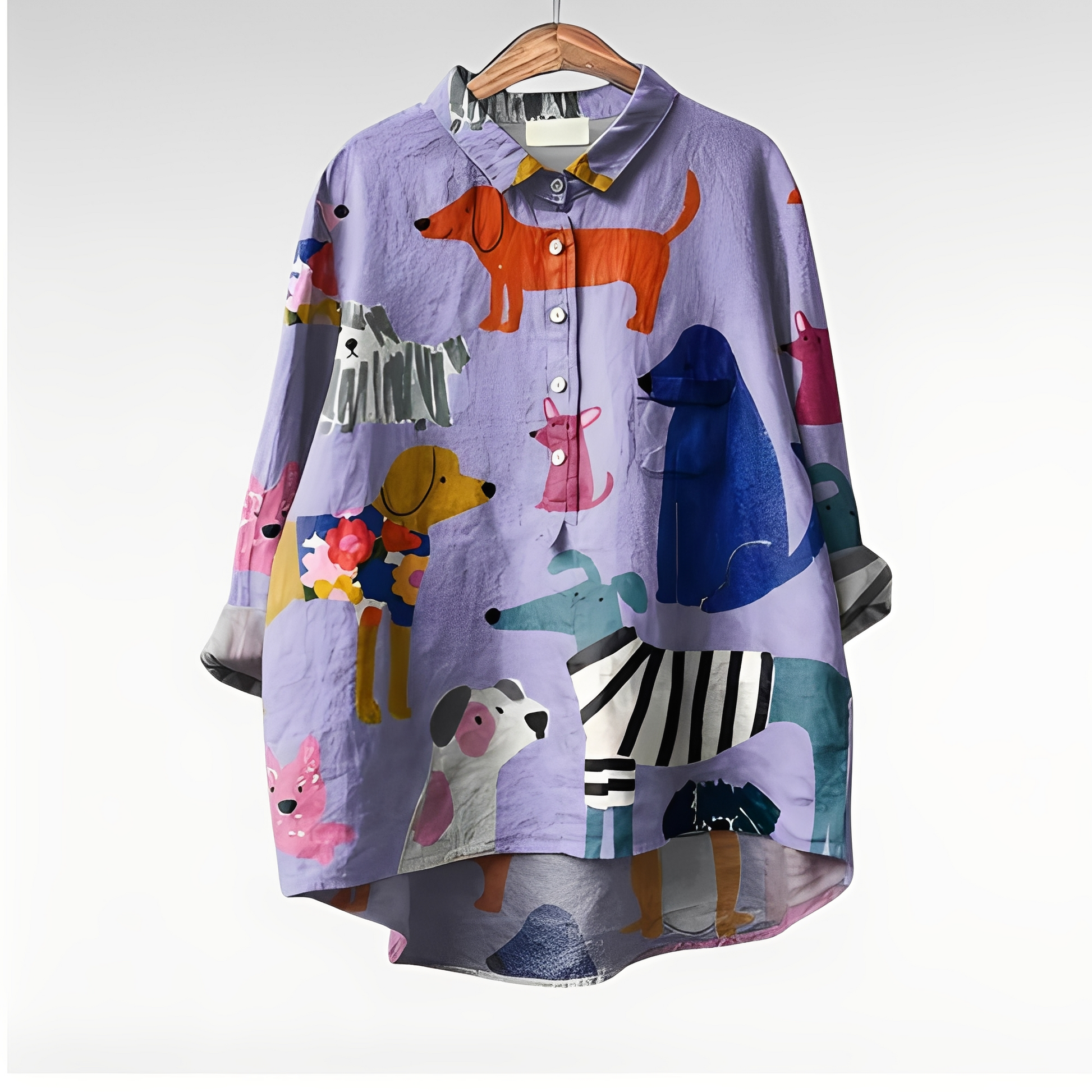 Women's Oversized Long Sleeve Shirt with Dog Print - 3