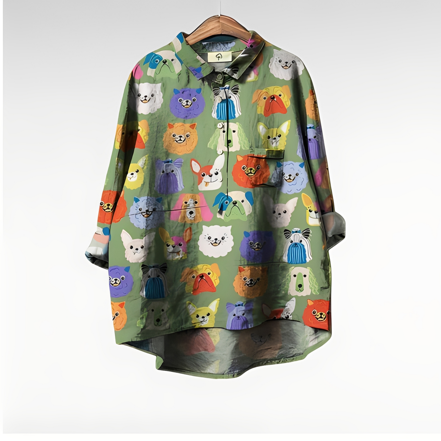 Femme Chemise Manches Longues avec Imprimé Chien Oversized