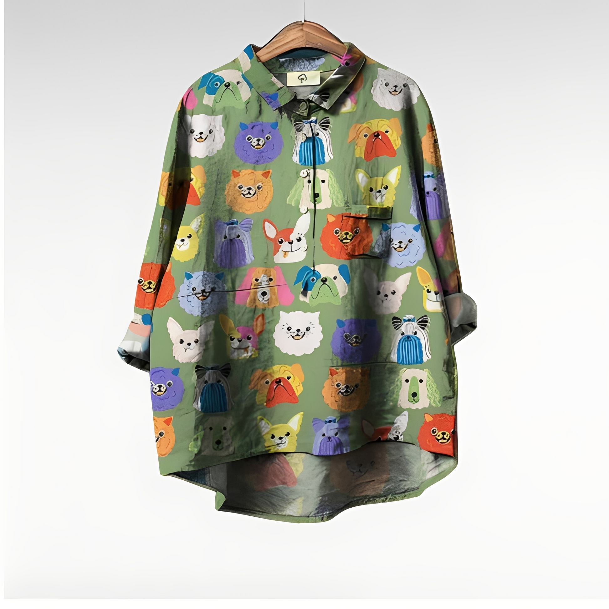 Women's Oversized Long Sleeve Shirt with Dog Print - 4