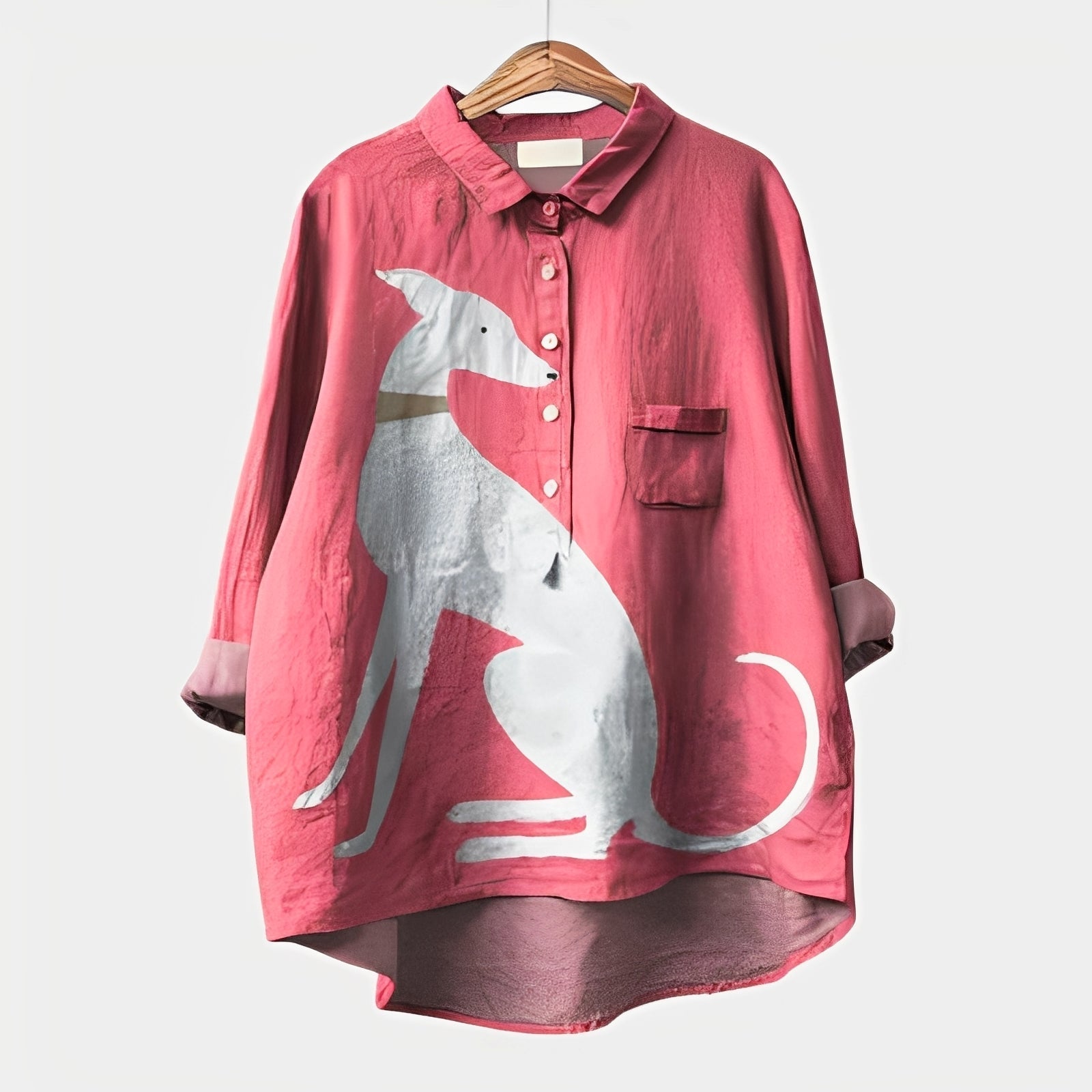 Women's Oversized Long Sleeve Shirt with Dog Print - 5