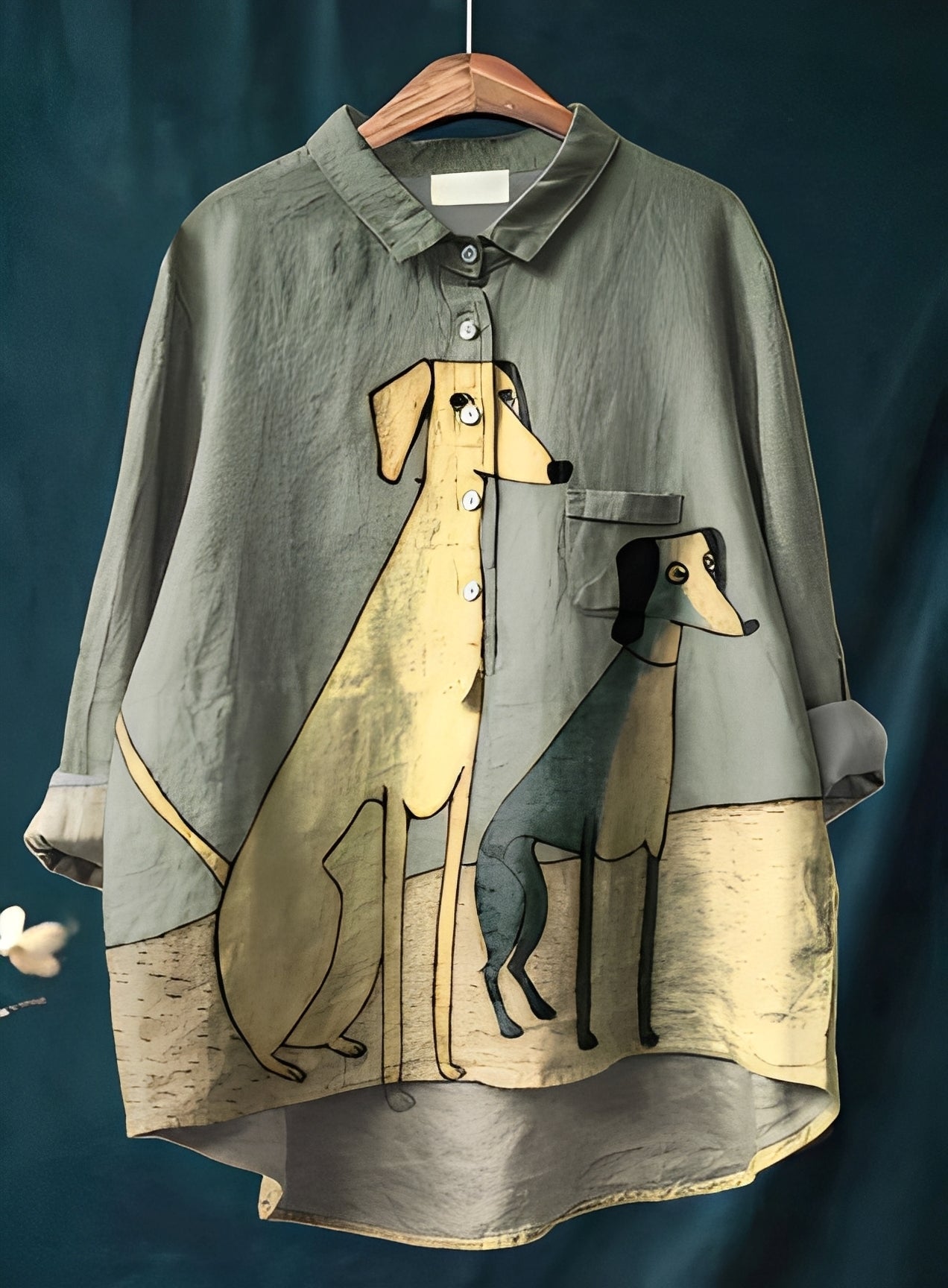 Femme Chemise Manches Longues avec Imprimé Chien Oversized