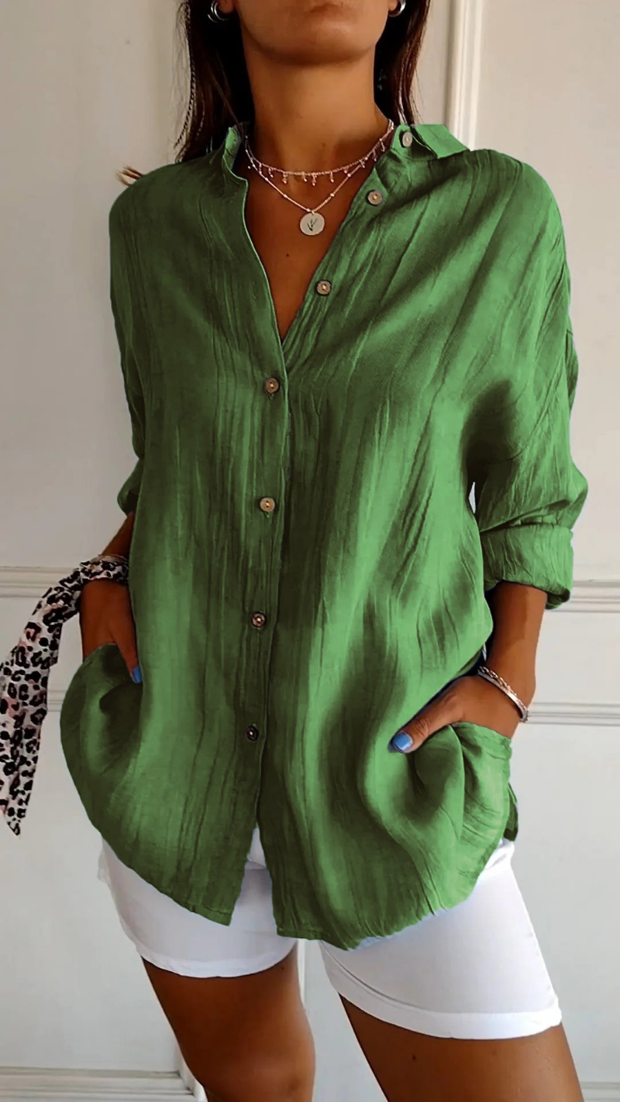 Femme Chemise Oversize Longue Manches Longues avec Col et Boutonnière