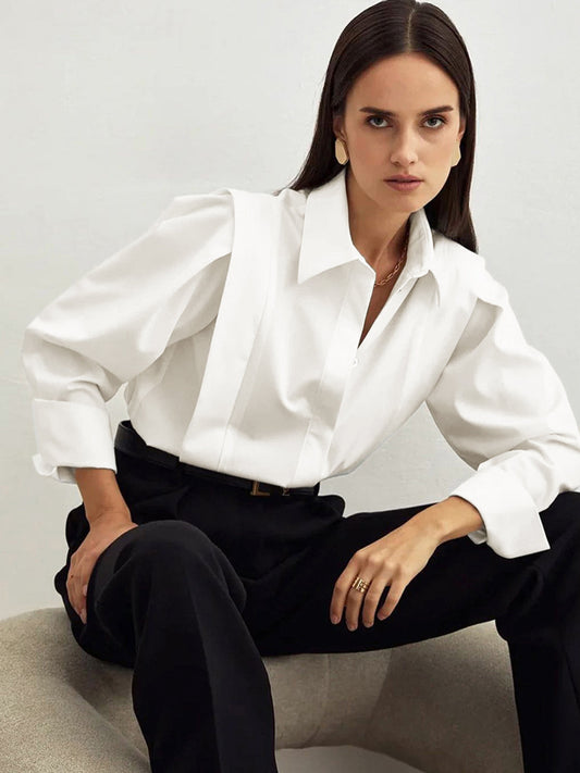 Femme Chemise Oversize Manches Longues avec Col Classique et Boutonnage