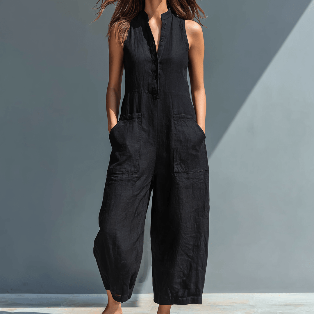 Femme Combinaison Sans Manches avec Col Montant et Poches Larges