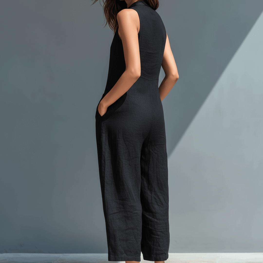 Femme Combinaison Sans Manches avec Col Montant et Poches Larges