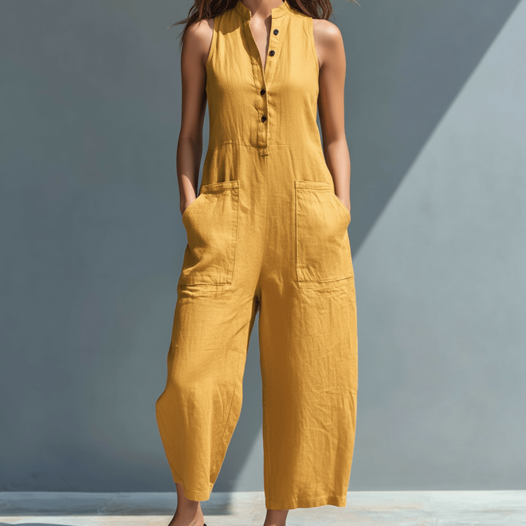 Femme Combinaison Sans Manches avec Col Montant et Poches Larges