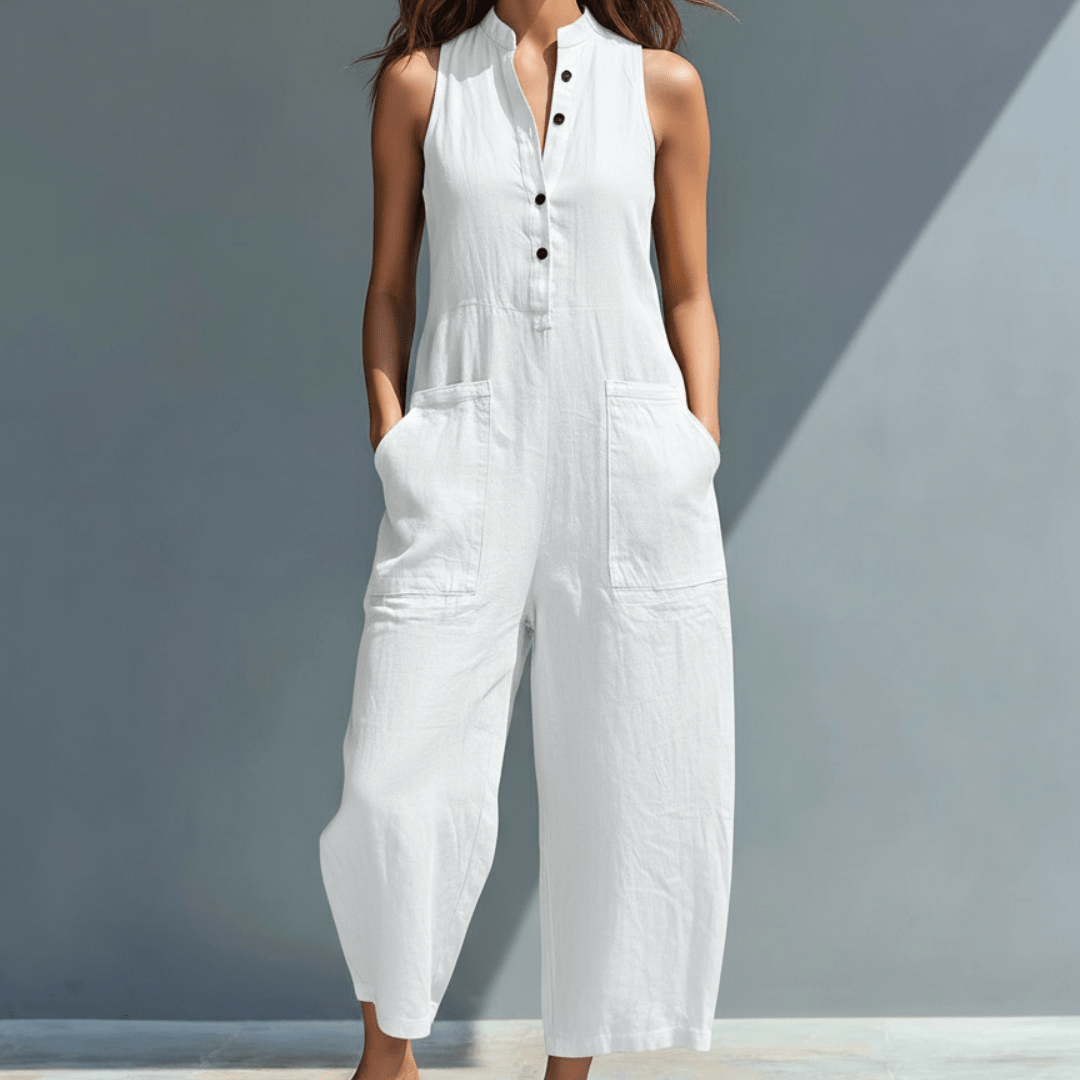 Femme Combinaison Sans Manches avec Col Montant et Poches Larges