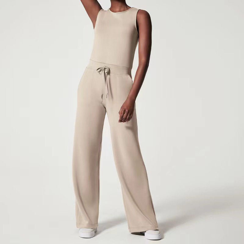 Femme Combinaison Sans Manches Jambe Large col Rond et Ceinture Ajustable