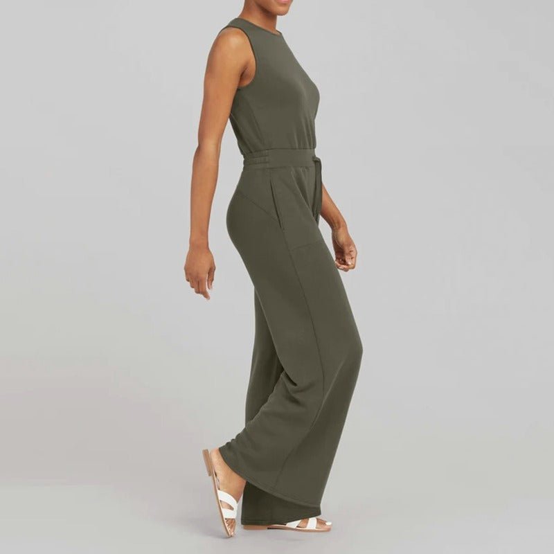 Femme Combinaison Sans Manches Jambe Large col Rond et Ceinture Ajustable