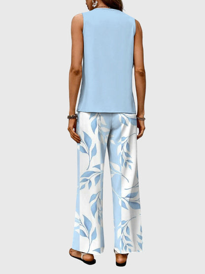 Femme Ensemble Deux Pièces Sans Manches avec Encolure Carrée et Pantalon Large