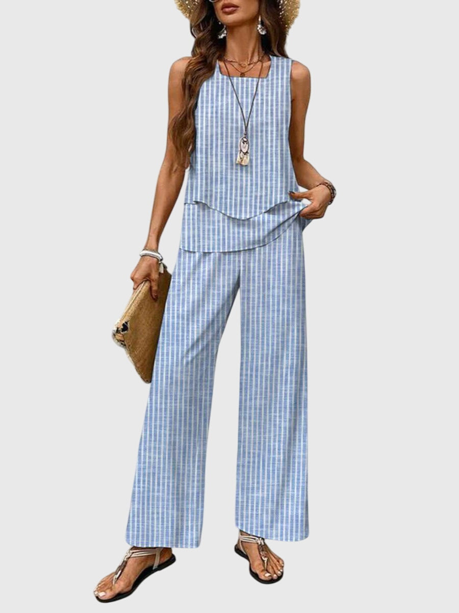Femme Ensemble Deux Pièces Sans Manches avec Encolure Carrée et Pantalon Large