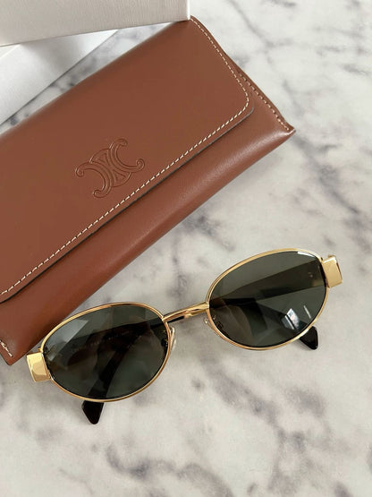 Femme Lunettes de Soleil Ovales avec Monture Métallique et Branches Contrastées