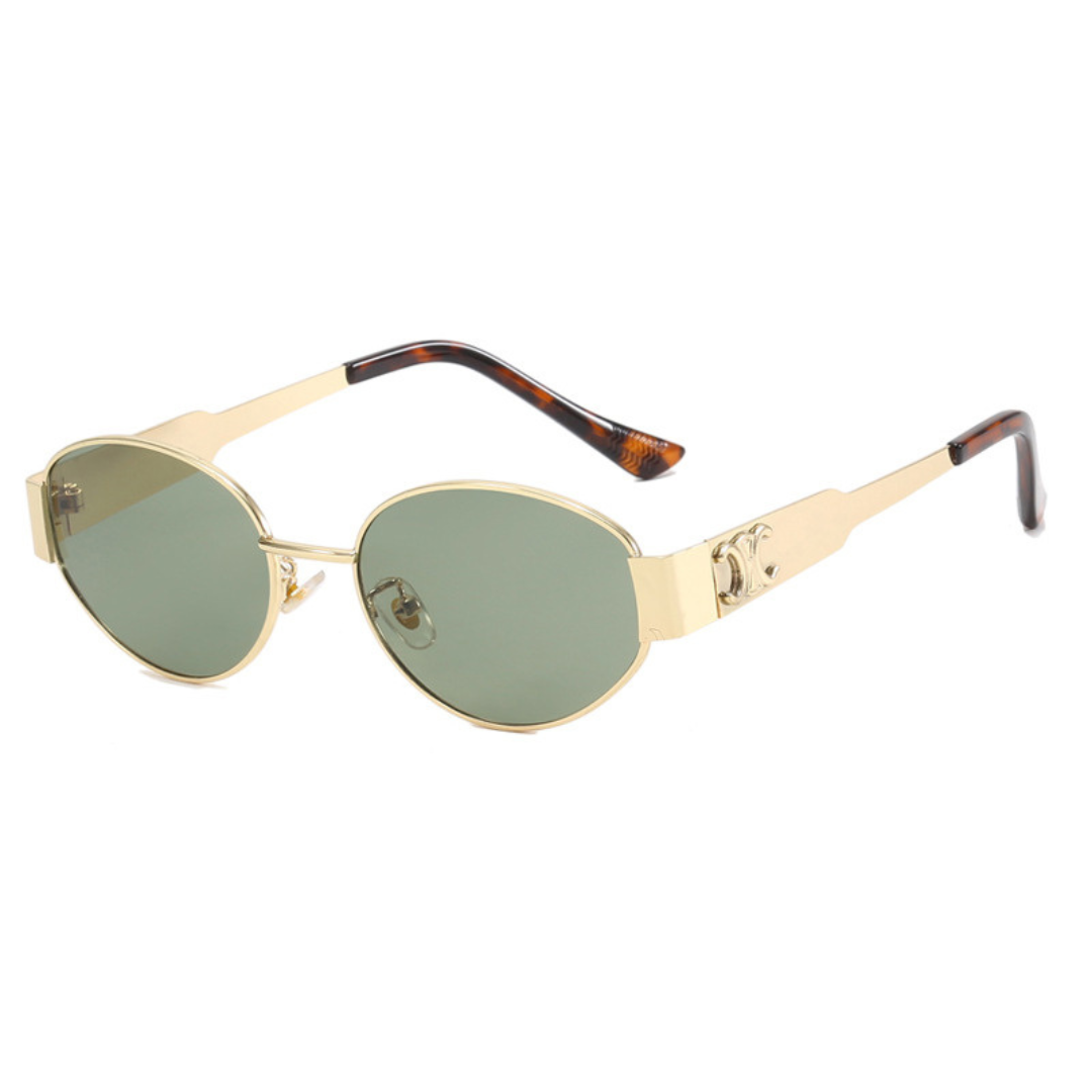Femme Lunettes de Soleil Ovales avec Monture Métallique et Branches Contrastées