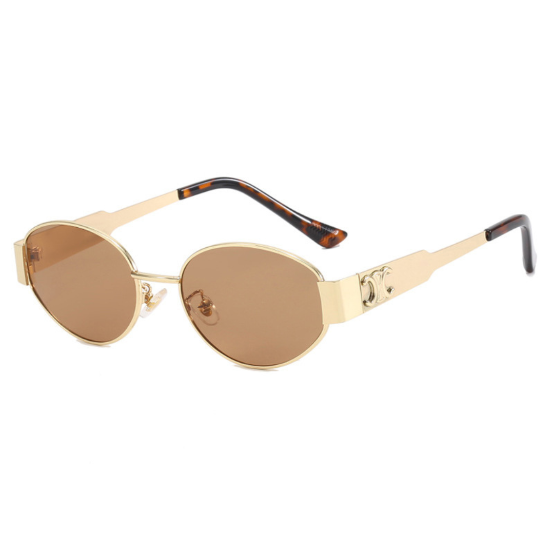 Femme Lunettes de Soleil Ovales avec Monture Métallique et Branches Contrastées