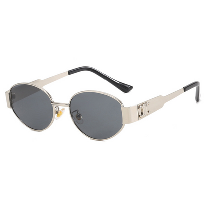 Femme Lunettes de Soleil Ovales avec Monture Métallique et Branches Contrastées