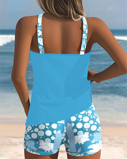 Femme Maillot de Bain Deux Pièces Tankini avec Short et Imprimé Floral