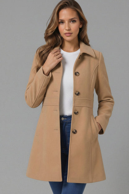 Women's Classic Coat with Shirt Collar and A-Line Silhouette with Buttons - 9