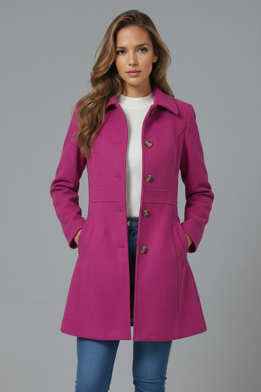 Femme Manteau Classique à Col Chemise et Silhouette A-Line avec Boutons