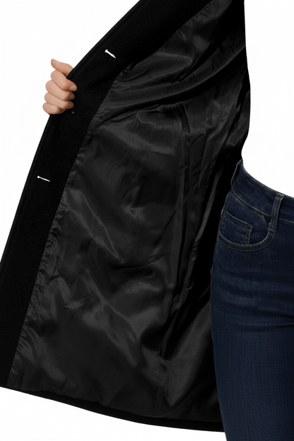 Women's Classic Coat with Shirt Collar and A-Line Silhouette with Buttons - 4
