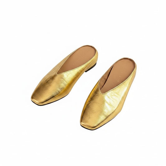 Femme Mules Métalliques à Bout Carré et Talon Invisible